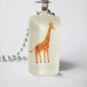 Orange Giraffe Toy Box Domino Glass Tile Pendant