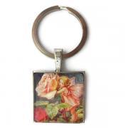 Flower Pink Rose Fairy 1 inch Glass Necklace or Keychain Zipper Pull