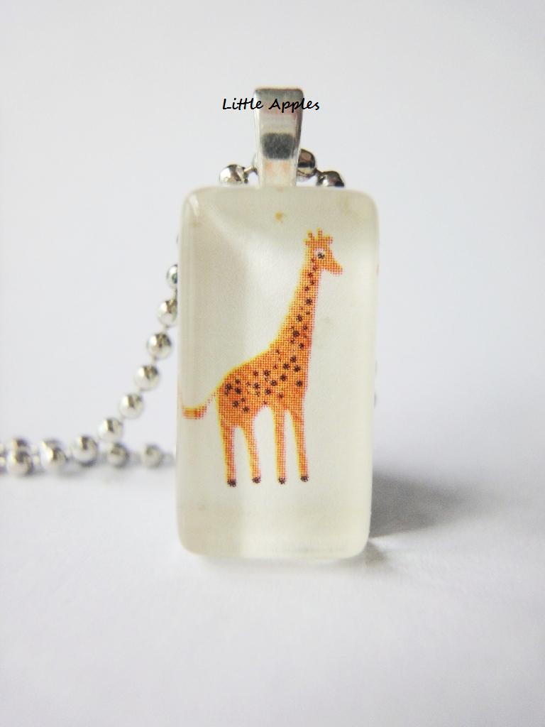 Orange Giraffe Toy Box Domino Glass Tile Pendant on Luulla